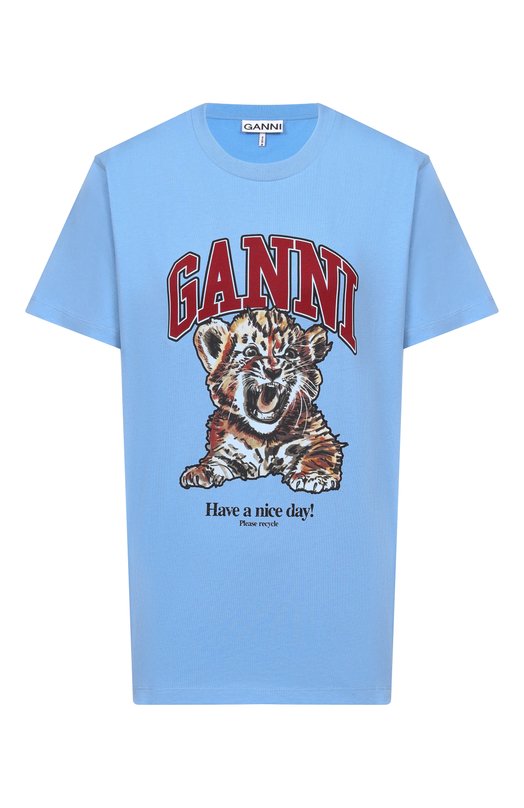 Хлопковая футболка Ganni T4007 Голубой T4007