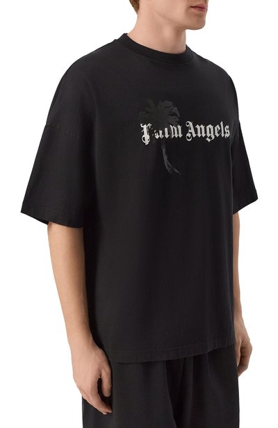 Хлопковая футболка PALM ANGELS черного цвета по цене 27550 руб., арт. PAMAA003JR006, фото 3 Хлопковая футболка PALM ANGELS, арт. PAMAA003JR006, фото 3