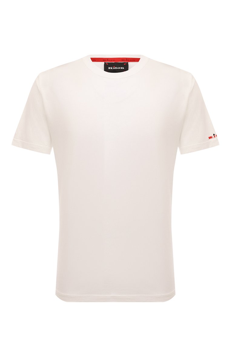 Мужская хлопковая футболка KITON белого ц�вета, арт. UK1165W23 | Фото 1 (Материал внешний: Хлопок; Рукава: Короткие; Длина (для топов): Стандартные; Принт: Без принта; Стили: Кэжуэл; Мужское Кросс-КТ: Футболка-одежда; Кросс-КТ: Джерси; Детали: Декор; Автоматизация ТО: Проставлено; Автоматизация состава: Проставлено)