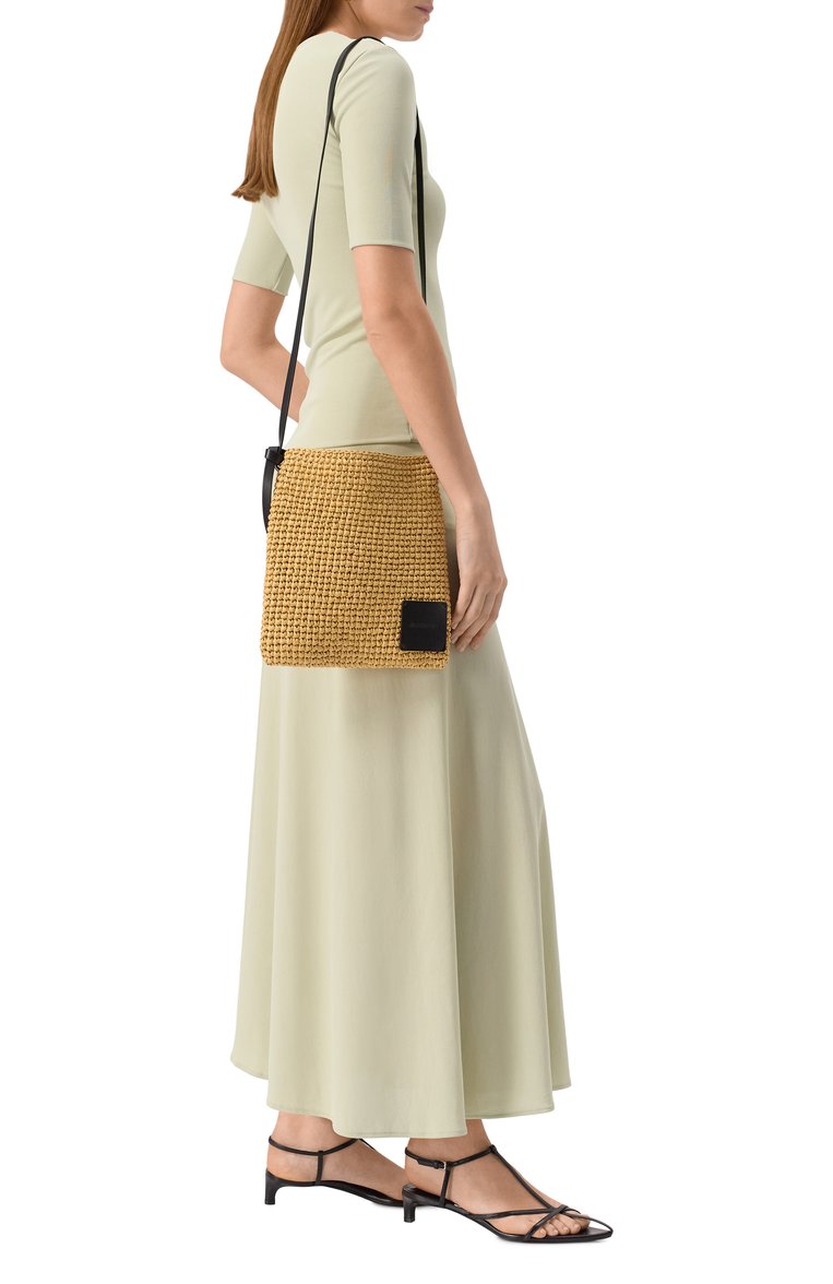 Женская сумка tangle j+ JIL SANDER бежевого цвета, арт. J42WG0033-P7347 | Фото 7 (Ремень/цепочка: На ремешке; Размер: medium; Материал: Рафия; Автоматизация состава: Проставлено; Автоматизация ТО: Проставлено)