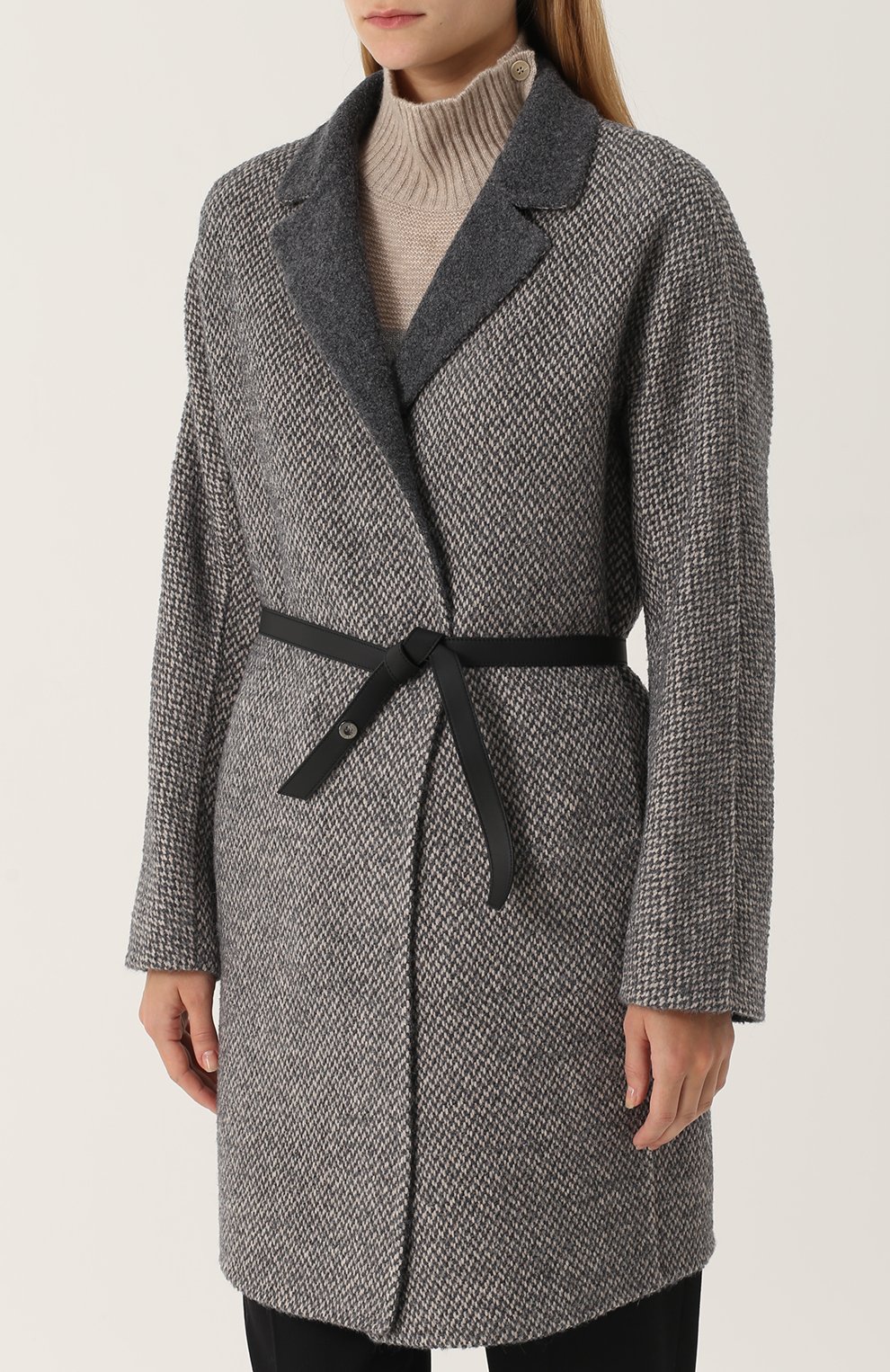 Шерстяное пальто с кожаным поясом LORO PIANA, арт. FAG3295, фото 3