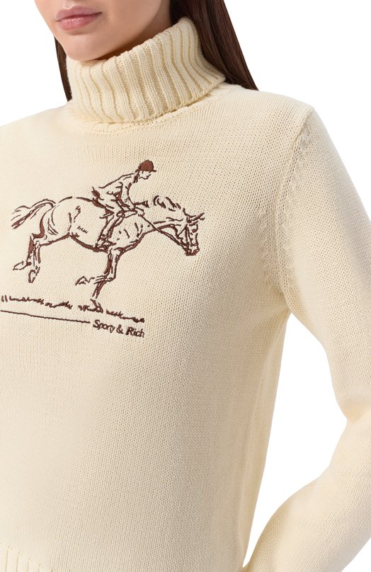 Хлопковый свитер Sporty and Rich WS07265245WH37 Кремовый  WS07265245WH37 Фото 5