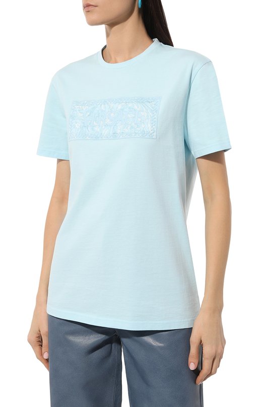 Хлопковая футболка Versace 1013600/1A10135 Голубой  1013600/1A10135 Фото 3