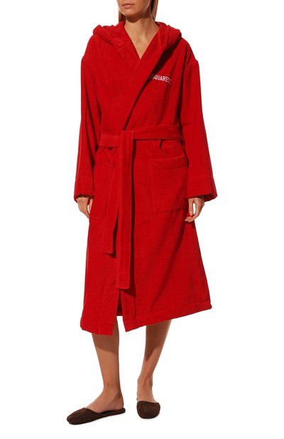 Хлопковый халат DSQUARED2 красного цвета по цене 49000 руб., арт. D7P404220, фото 2 Хлопковый халат DSQUARED2, арт. D7P404220, фото 2