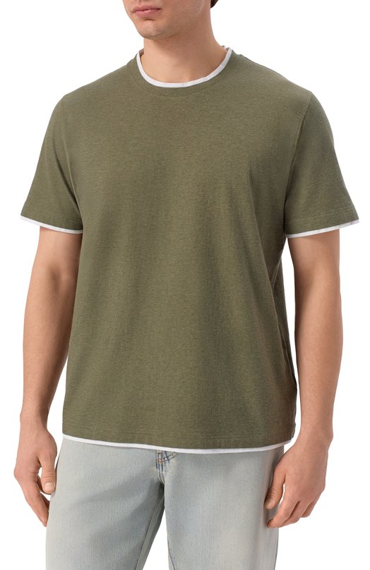 Хлопковая футболка Fedeli TU000200/JERSEY MELANGE Хаки  TU000200/JERSEY MELANGE Фото 3