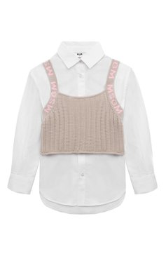 Детское комплект из рубашки и топа MSGM KIDS бежевого цвета, арт. S4MSJGSI070 | Фото 1 (Рукава: Длинные; Случай: Повседневный; Материал сплава: Проставлено; Материал внешний: Хлопок; Драгоценные камни: Проставлено; Ростовка одежда: 8 лет | 128 см, 10 - 11 лет | 140 - 146см, 12 лет | 152 см, 16 лет | 164 см)