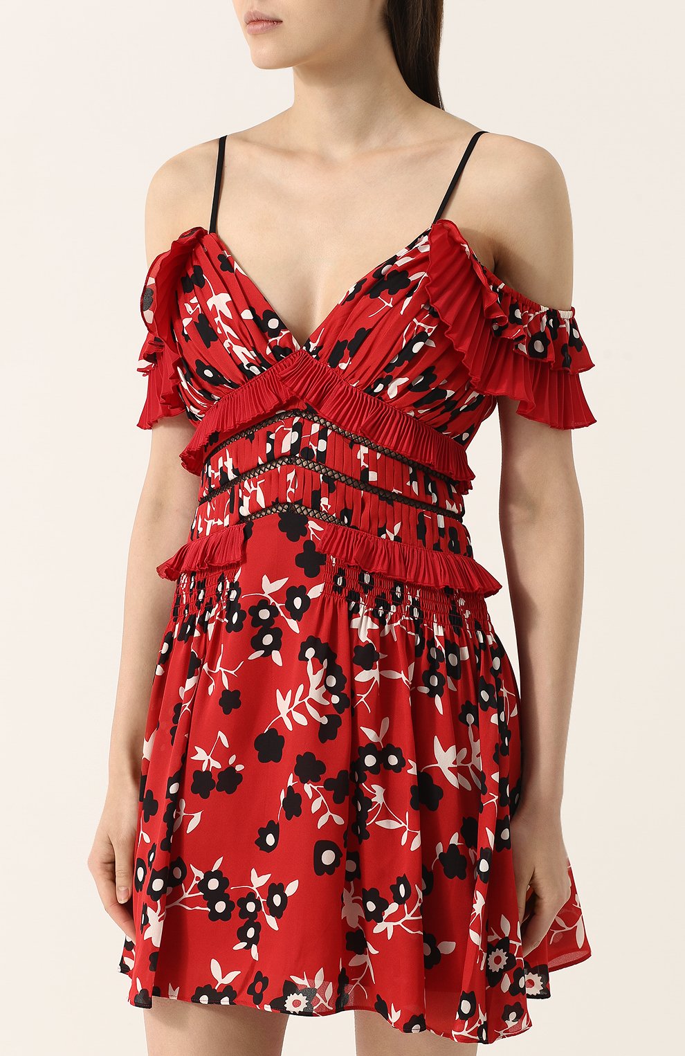 Приталенное мини-платье с оборками и открытыми плечами SELF-PORTRAIT красного цвета по цене 28750 руб., арт. SP16-091S, фото 3 Приталенное мини-платье с оборками и открытыми плечами SELF-PORTRAIT, арт. SP16-091S, фото 3