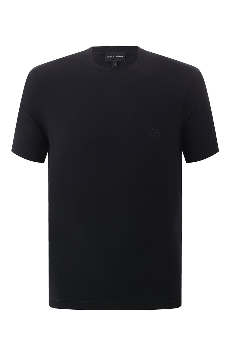 Мужская футболка из вискозы GIORGIO ARMANI черного цвета, арт. 3GST52/SJP4Z | Фото 1 (Длина (для топов): Стандартные; Статус проверки: Проверено, Проверена категория; Рукава: Короткие; Мужское Кросс-КТ: Футболка-одежда; Принт: Без принта; Стили: Кэжуэл; Материал внешний: Вискоза; Кросс-КТ: Джерси)