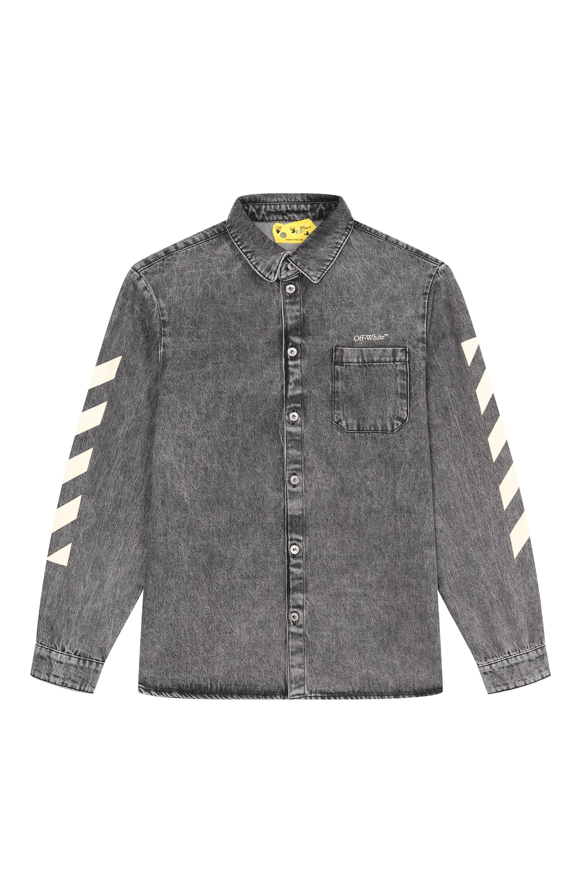 Джинсовая рубашка OFF-WHITE темно-серого цвета по цене 30850 руб., арт. 0BYD001S26DEN001, фото 1 Джинсовая рубашка OFF-WHITE, арт. 0BYD001S26DEN001, фото 1