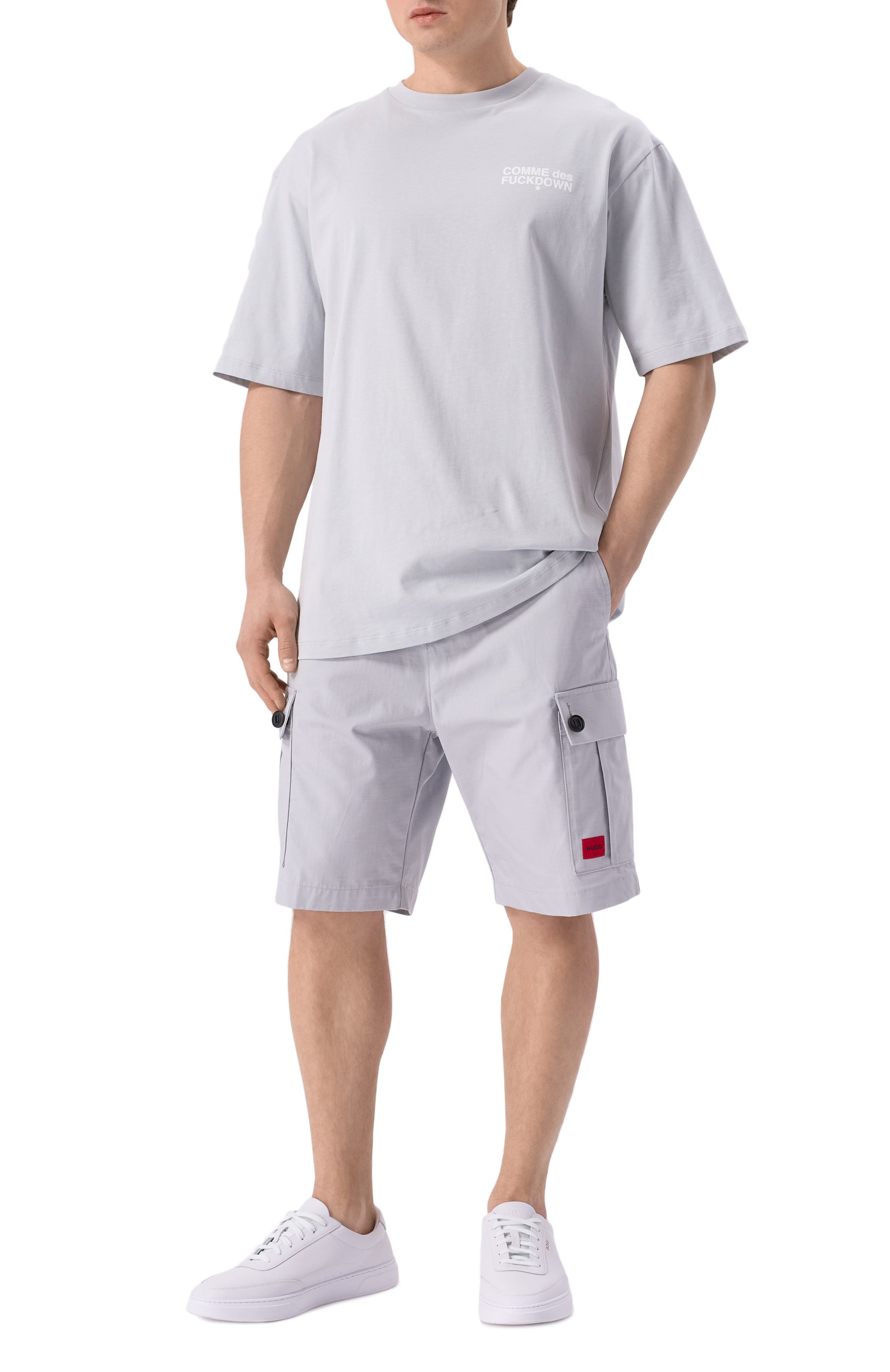 Хлопковые шорты HUGO светло-серого цвета по цене 14950 руб., арт. 50510594, фото 2 Хлопковые шорты HUGO, арт. 50510594, фото 2