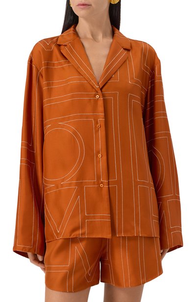 Шелковая рубашка TOTEME оранжевого цвета по цене 89950 руб., арт. 241-WRT976-FB0089, фото 3 Шелковая рубашка TOTEME, арт. 241-WRT976-FB0089, фото 3