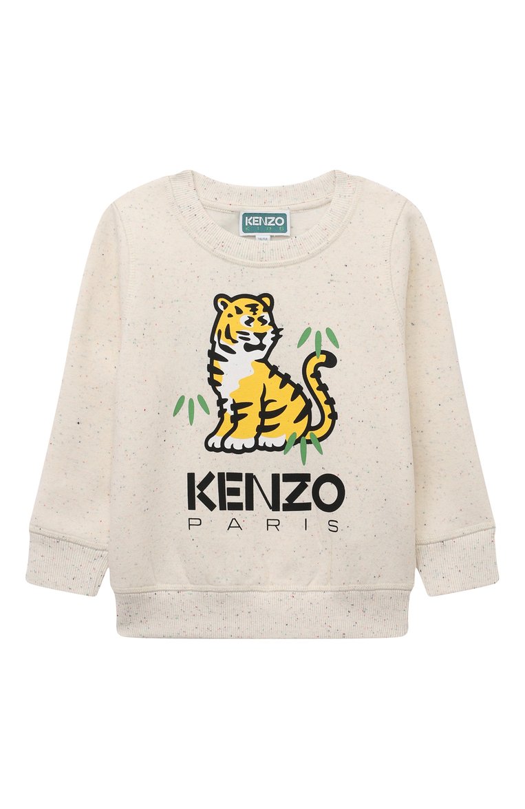 Детский свитшот KENZO кремвого цвета, арт. K55012/3Y-5Y | Фото 1 (Рукава: Длинные; Материал внешний: Синтетический материал, Хлопок; Материал сплава: Проставлено; Девочки Кросс-КТ: Свитшот-одежда; Драгоценные камни: Проставлено; Ростовка одежда: 2 года | 92 см, 4 года | 104 см, 3 года | 98 см)