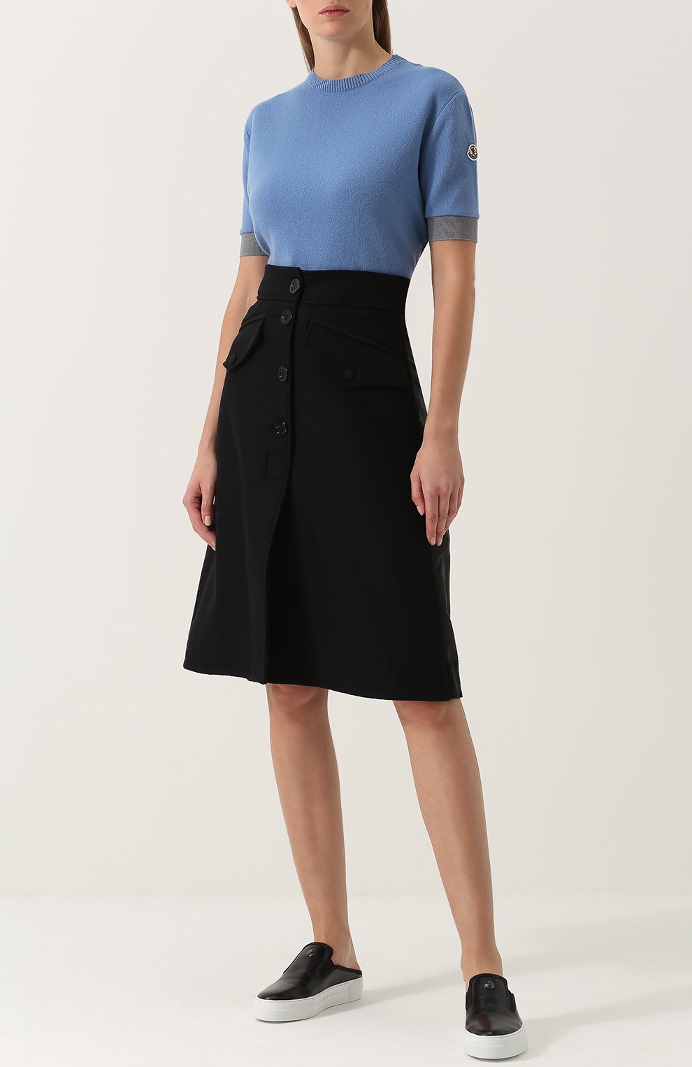 Однотонная шерстяная юбка-миди с широким поясом MONCLER, арт. C2-093-25603-80-57522, фото 2