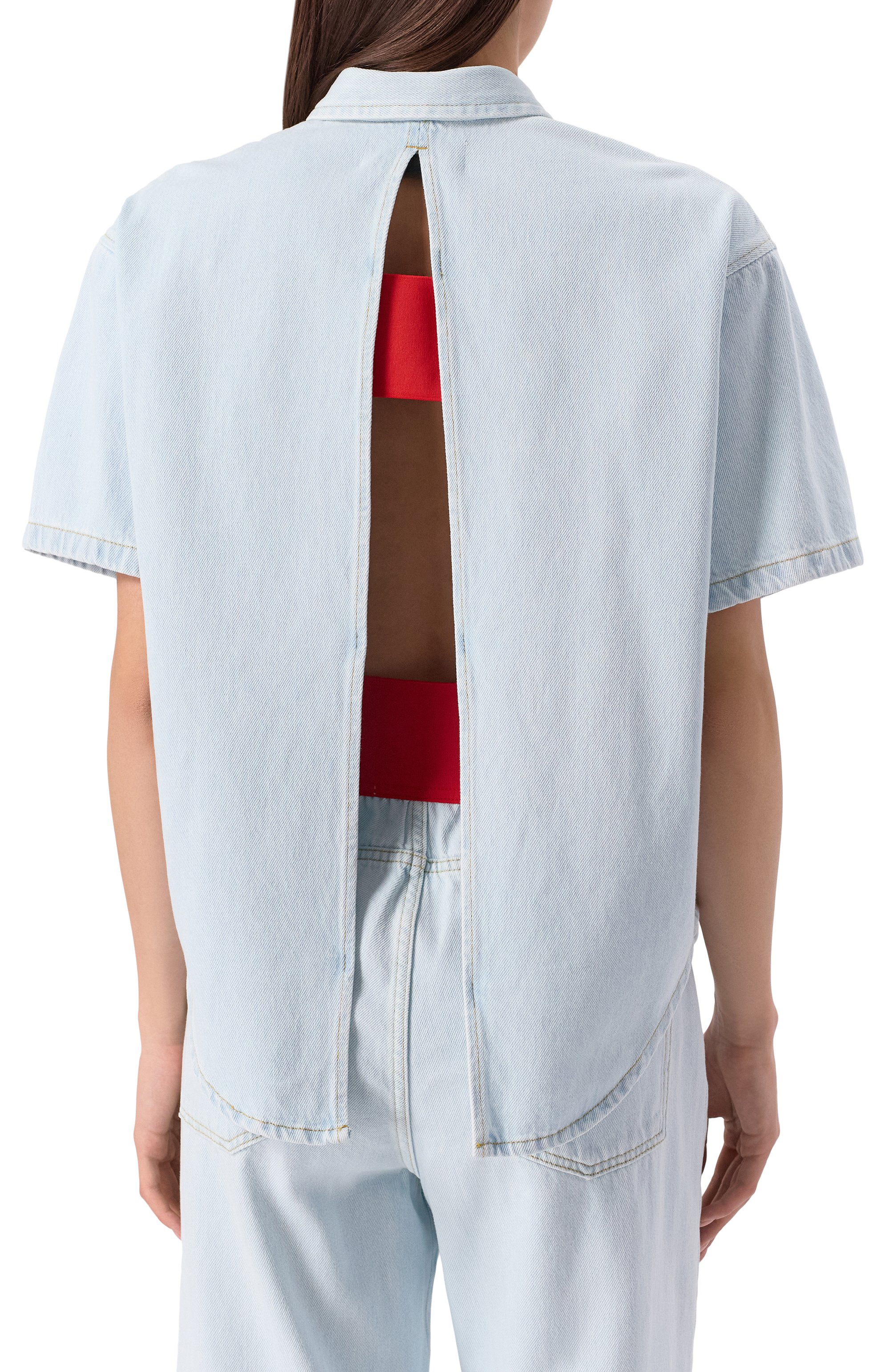 Джинсовая рубашка MSGM голубого цвета по цене 45000 руб., арт. 3842MDE230L 257238/257238, фото 4 Джинсовая рубашка MSGM, арт. 3842MDE230L 257238/257238, фото 4