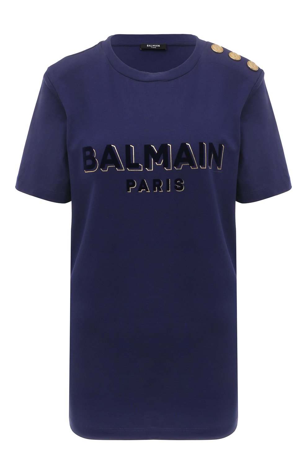 Хлопковая футболка BALMAIN синего цвета по цене 62250 руб., арт. AF1EF005/BC07, фото 1 Хлопковая футболка BALMAIN, арт. AF1EF005/BC07, фото 1
