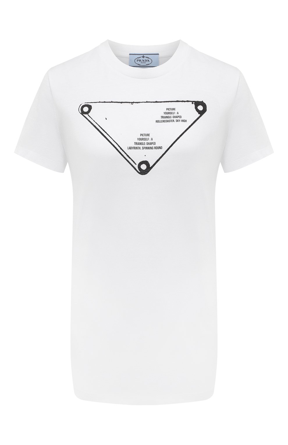 Хлопковая футболка PRADA белого цвета по цене 93000 руб., арт. 3552AM-1YSN-F0009-211, фото 1 Хлопковая футболка PRADA, арт. 3552AM-1YSN-F0009-211, фото 1