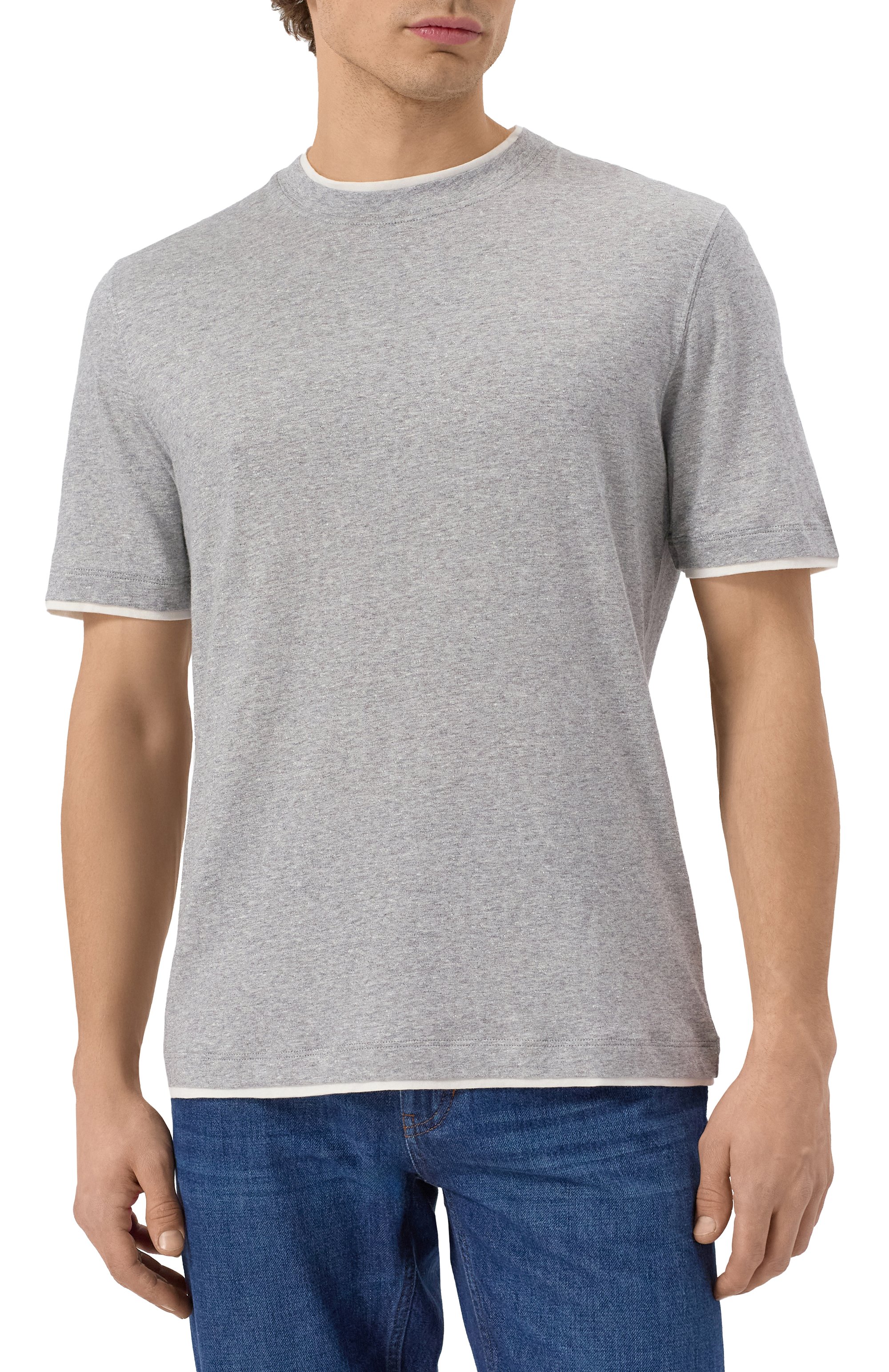 Футболка изо льна и хлопка BRUNELLO CUCINELLI, арт. MW8357427, фото 3