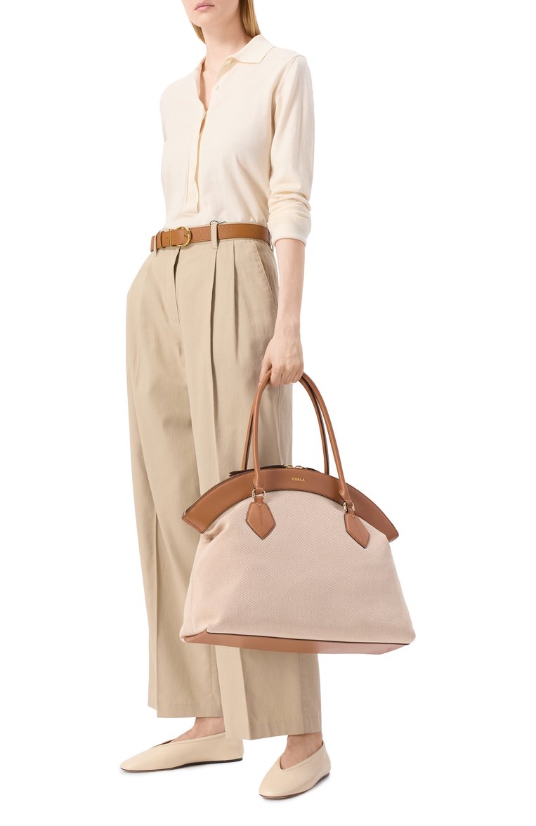 Женская сумка-тоут furla erica xl FURLA светло-бежевого цвета, арт. WB01429/BX3540 | Фото 7 (Размер: large; Материал: Текстиль; Автоматизация ТО: Проставлено; Автоматизация состава: Проставлено)