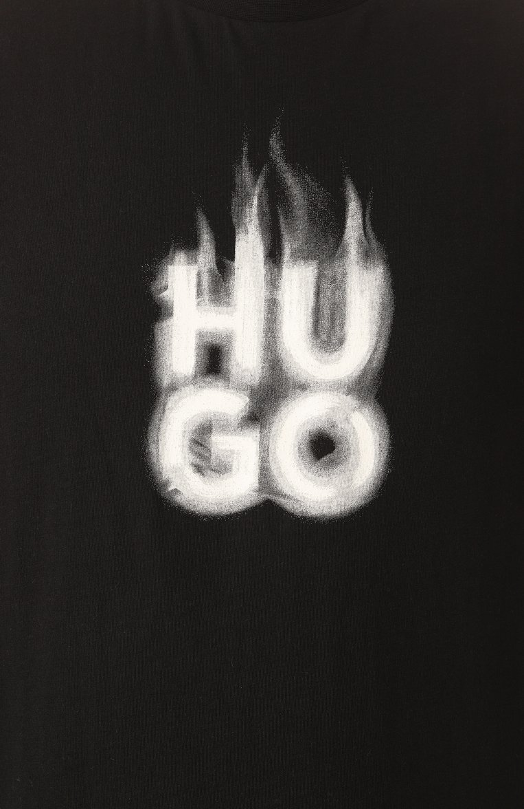 Мужская хлопковая футболка HUGO черного цвета, арт. 50535363 | Фото 6 (Рукава: Короткие; Длина (для топов): Стандартные; Стили: Кэжуэл; Принт: С принтом; Материал внешний: Хлопок; Мужское Кросс-КТ: Футболка-одежда; Кросс-КТ: Джерси)
