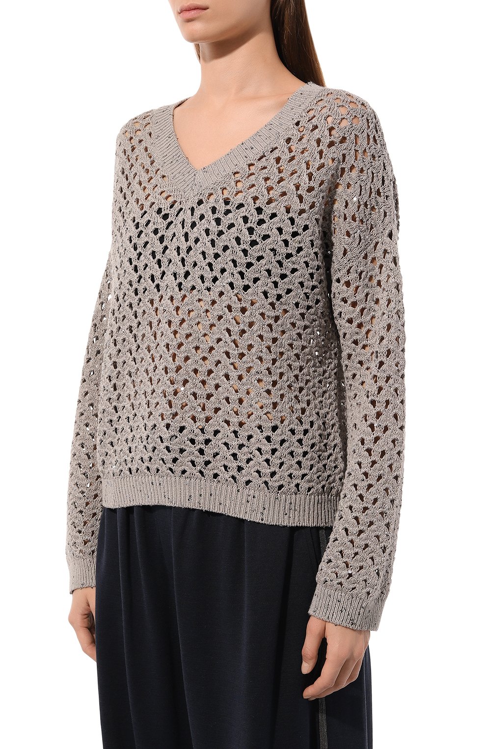 Свитер из хлопка и льна BRUNELLO CUCINELLI, арт. M70572202, фото 3