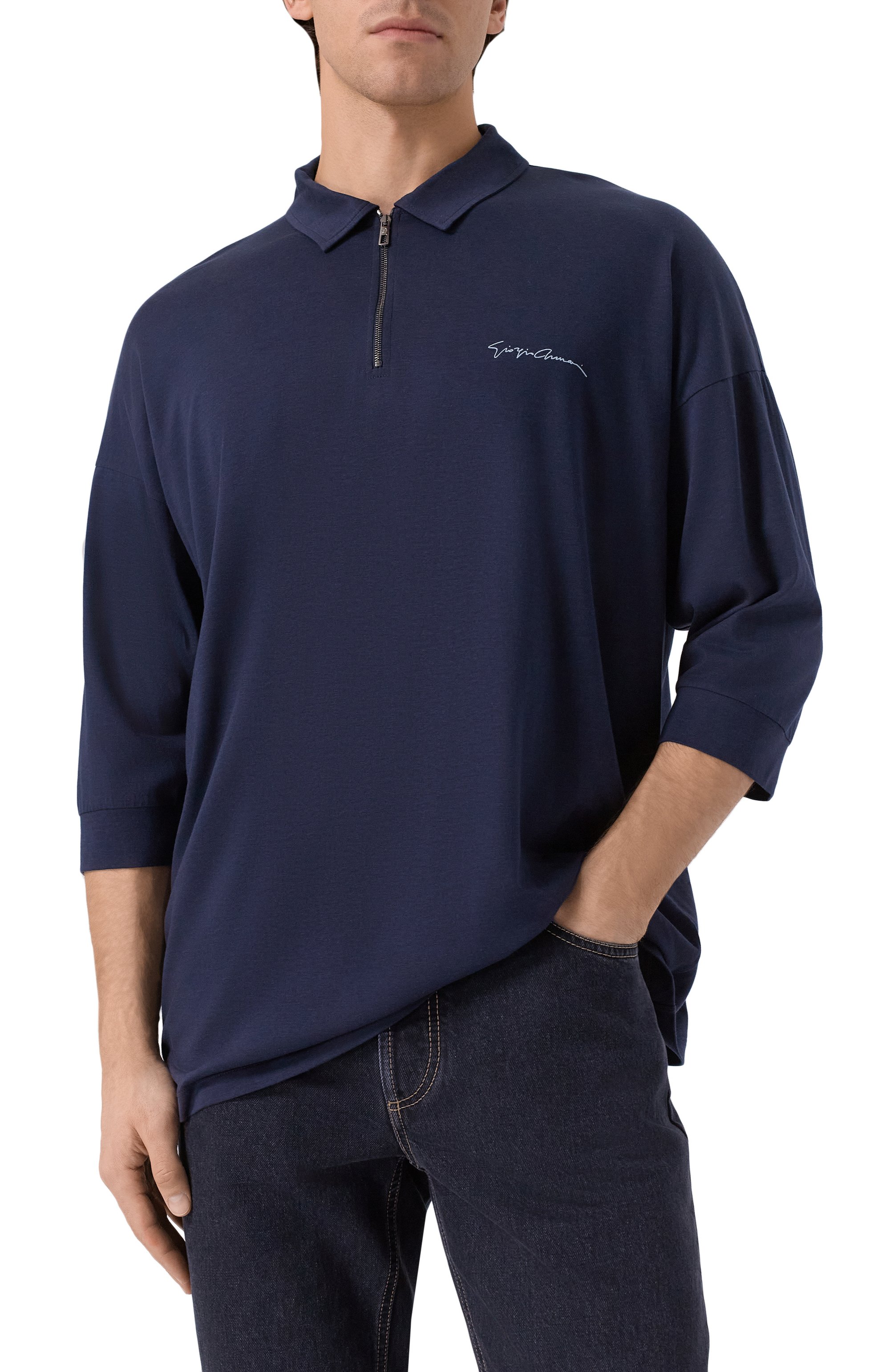 Поло из лиоцелла и хлопка GIORGIO ARMANI, арт. 3DSF53/SJCBZ, фото 3