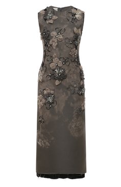 Женское платье MIU MIU серого цвета, арт. MF4581-10A6-F063H | Фото 1 (Материал внешний: Синтетический материал, Шелк; Длина Ж (юбки, платья, шорты): Миди; Женское Кросс-КТ: Платье-одежда; Случай: Коктейльный; Стили: Романтичный; Драгоценные камни: Проставлено; Материал сплава: Проставлено)