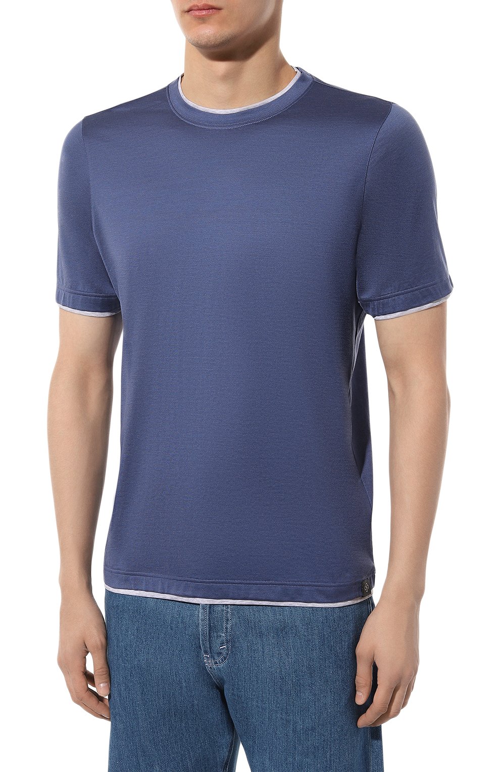 Футболка из шелка и хлопка GRAN SASSO синего цвета по цене 30700 руб., арт. 60123/78410, фото 3 Футболка из шелка и хлопка GRAN SASSO, арт. 60123/78410, фото 3