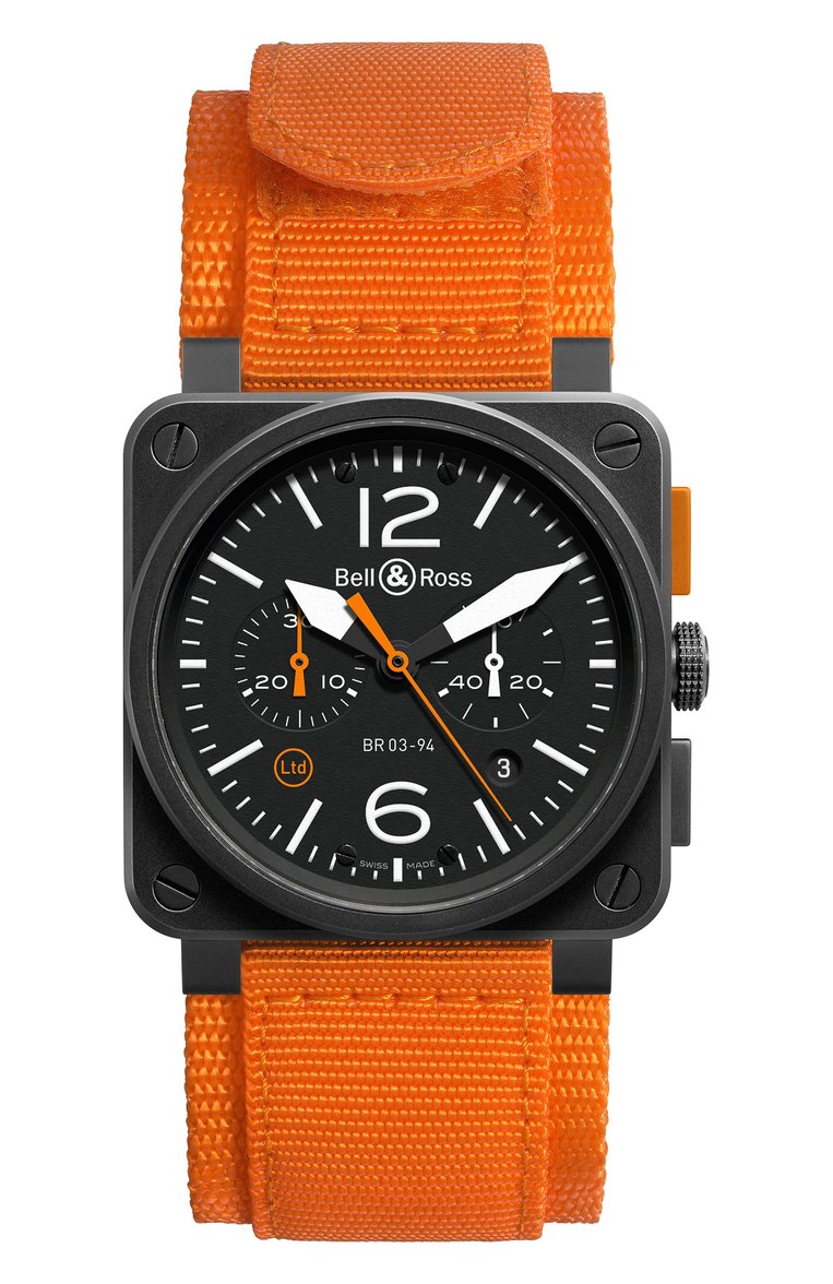 Мужские часы carbon orange BELL & ROSS бесцветного цвета, арт. BR0394-O-CA | Фото 1 (Механизм: Автомат; Материал корпуса: Сталь; Региональные ограничения белый список (Axapta Mercury): Не проставлено; Цвет циферблата: Чёрный; Нос: Не проставлено; Ограничения доставки: m-style)