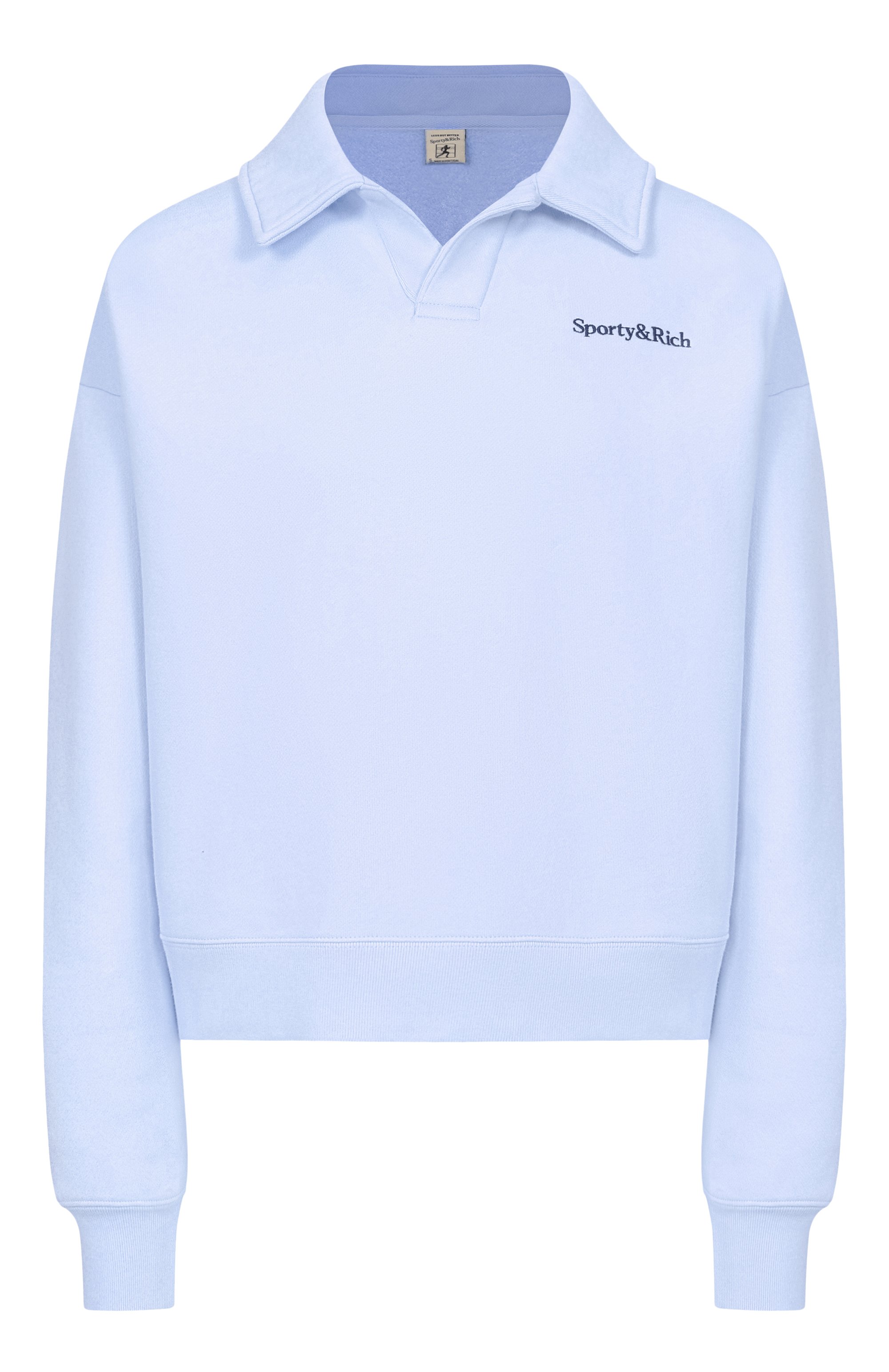 Хлопковое поло SPORTY AND RICH голубого цвета по цене 32900 руб., арт. ST09675300BL90, фото 1 Хлопковое поло SPORTY AND RICH, арт. ST09675300BL90, фото 1