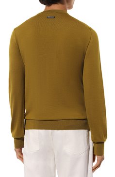 Мужской шерстяной джемпер DOLCE & GABBANA хаки цвета, арт. GXX02T/JCVZS | Фото 4 (Драгоценные камни: Проставлено; Длина (для топов): Стандартные; Материал внешний: Шерсть; Рукава: Длинные; Материал сплава: Проставлено; Принт: Без принта; Стили: Кэжуэл; Вырез: Круглый; Мужское Кро�сс-КТ: Джемперы)