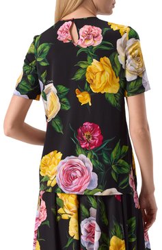 Женский шелковый топ DOLCE & GABBANA разноцветного цвета, арт. F7A02T/FSA7B | Фото 4 (Драгоценные камни: Проставлено; Рукава: Короткие; Материал внешний: Шелк; Материал сплава: Про�ставлено; Длина (для топов): Стандартные; Стили: Романтичный; Кросс-КТ: костюм)