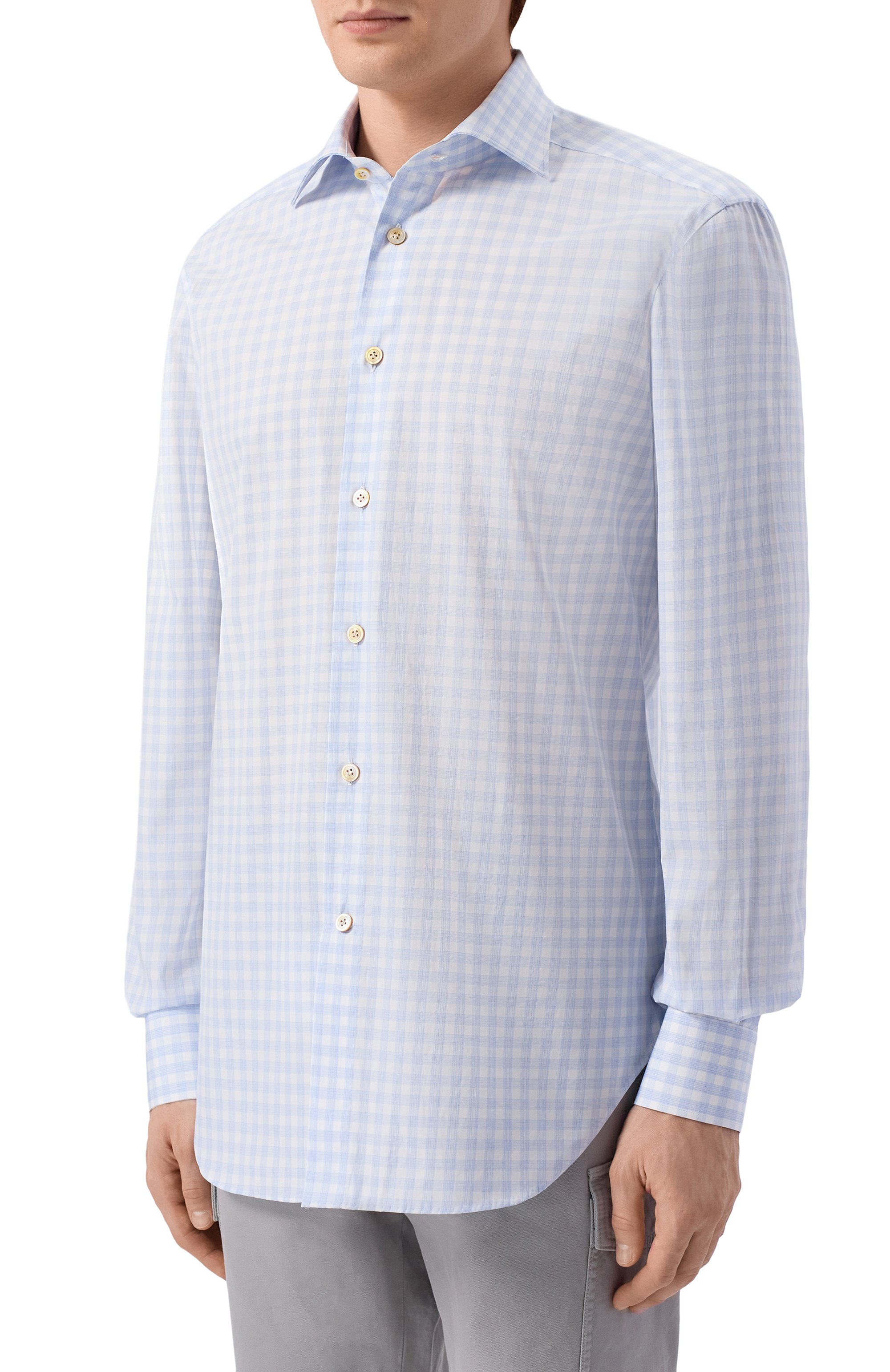 Хлопковая рубашка KITON светло-голубого цвета по цене 79950 руб., арт. UCCH09623, фото 3 Хлопковая рубашка KITON, арт. UCCH09623, фото 3