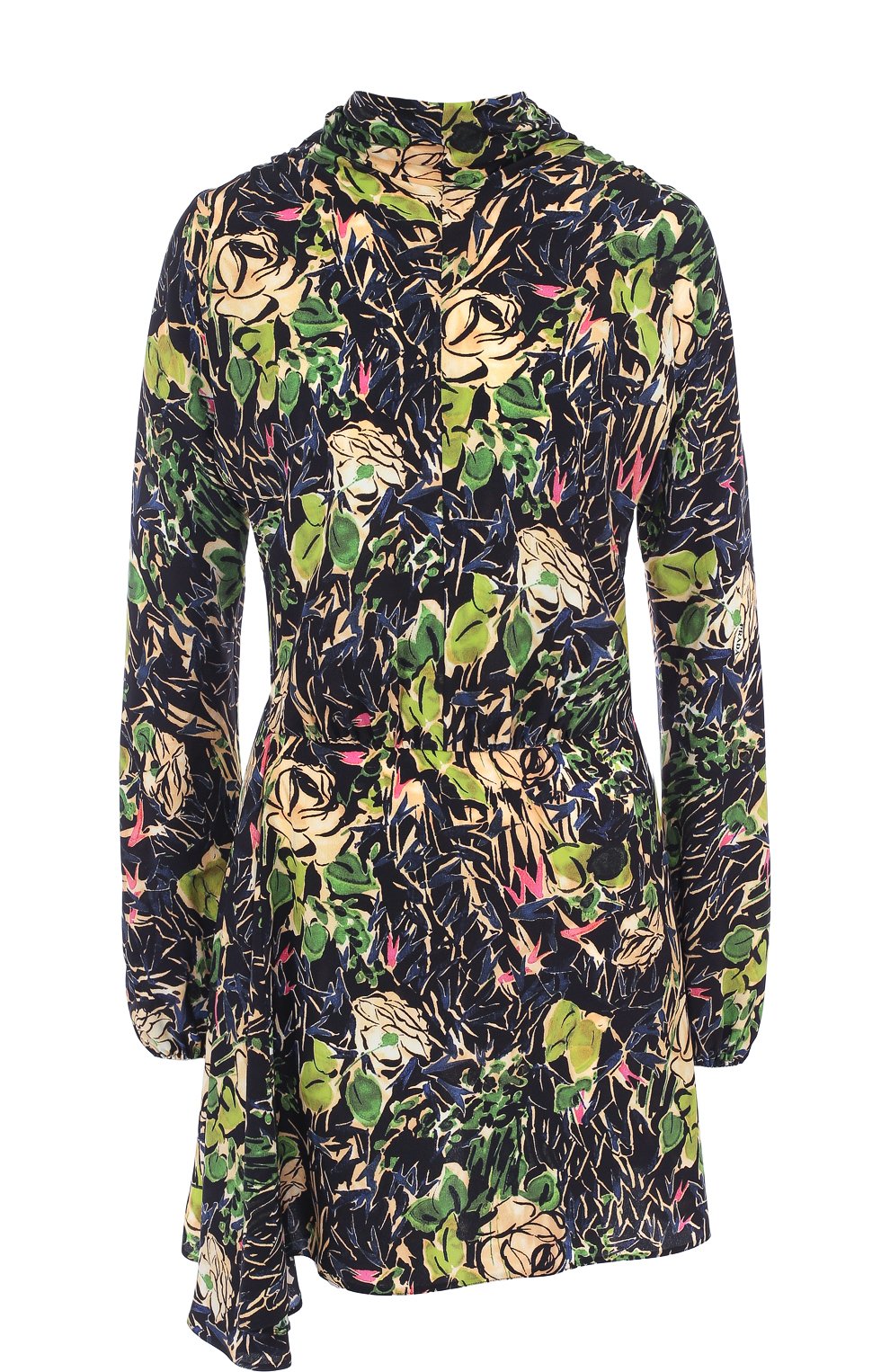 Шелковое мини-платье с воротником стойкой и принтом PRADA, арт. P36U2-1RZM-F0002, фото 1