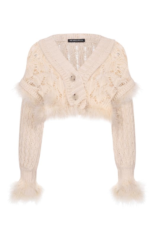 Хлопковый кардиган с отделкой перьями Ann Demeulemeester B0013953/KN089 Бежевый B0013953/KN089