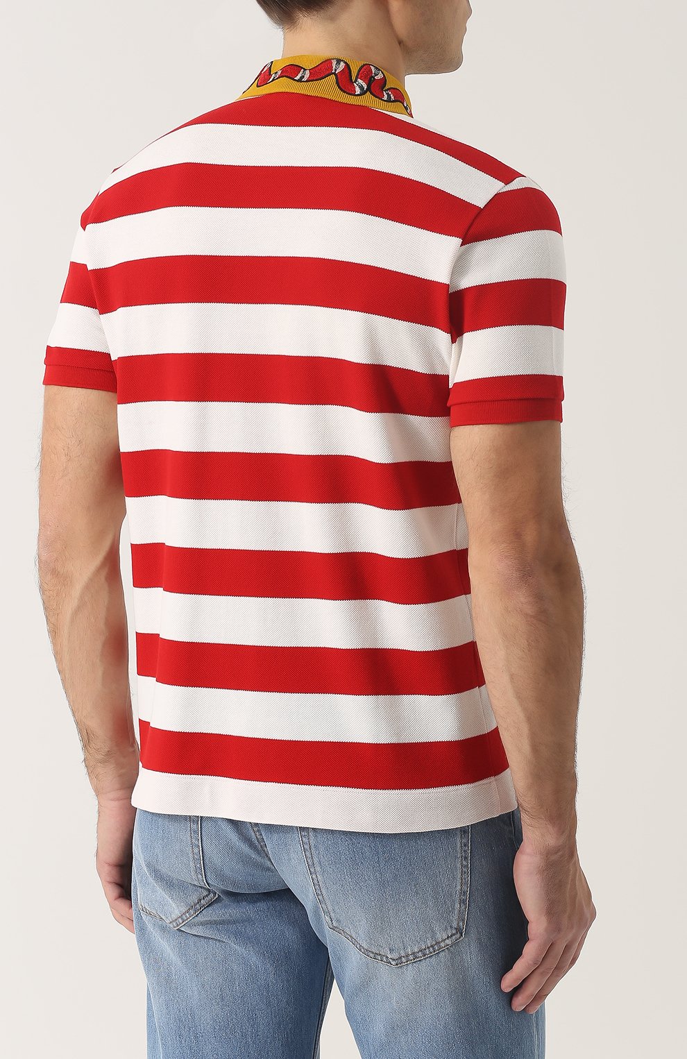 Хлопковое поло в контрастную полоску GUCCI, арт. 431039/X5B58, фото 4