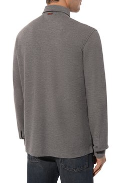 Мужское хлопковое поло ZEGNA серого цвета, арт. UD392A7/D757 | Фото 4 (Длина (для топов): Стандартные; Рукава: Длинные; Материал внешний: Хлопок; Застежка: Пуговицы; Стили: Кэжуэл; Принт: Без принта; Мужское Кросс-КТ: Футболка-одежда)