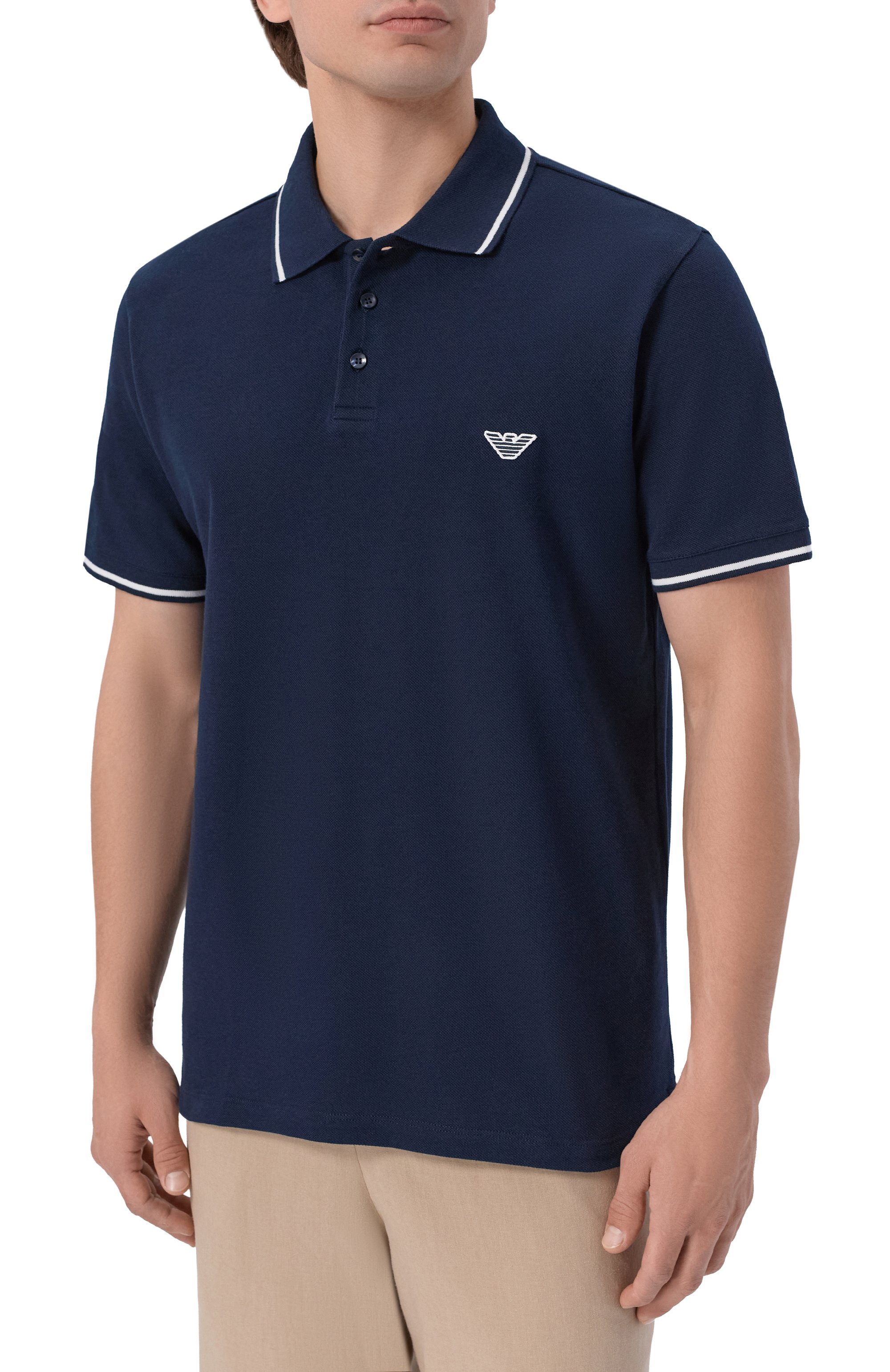 Хлопковое поло EMPORIO ARMANI темно-синего цвета по цене 13400 руб., арт. EM001380/AF20424, фото 3 Хлопковое поло EMPORIO ARMANI, арт. EM001380/AF20424, фото 3