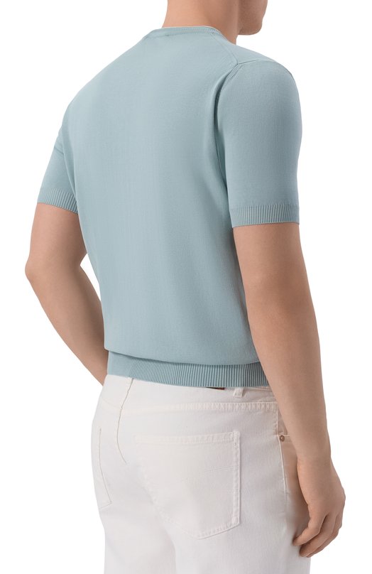 Хлопковый джемпер Canali C1161/MK02460 Голубой  C1161/MK02460 Фото 4