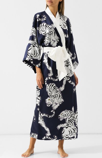 Шелковый халат с принтом и контрастным поясом OLIVIA VON HALLE, арт. AW1850, фото 2