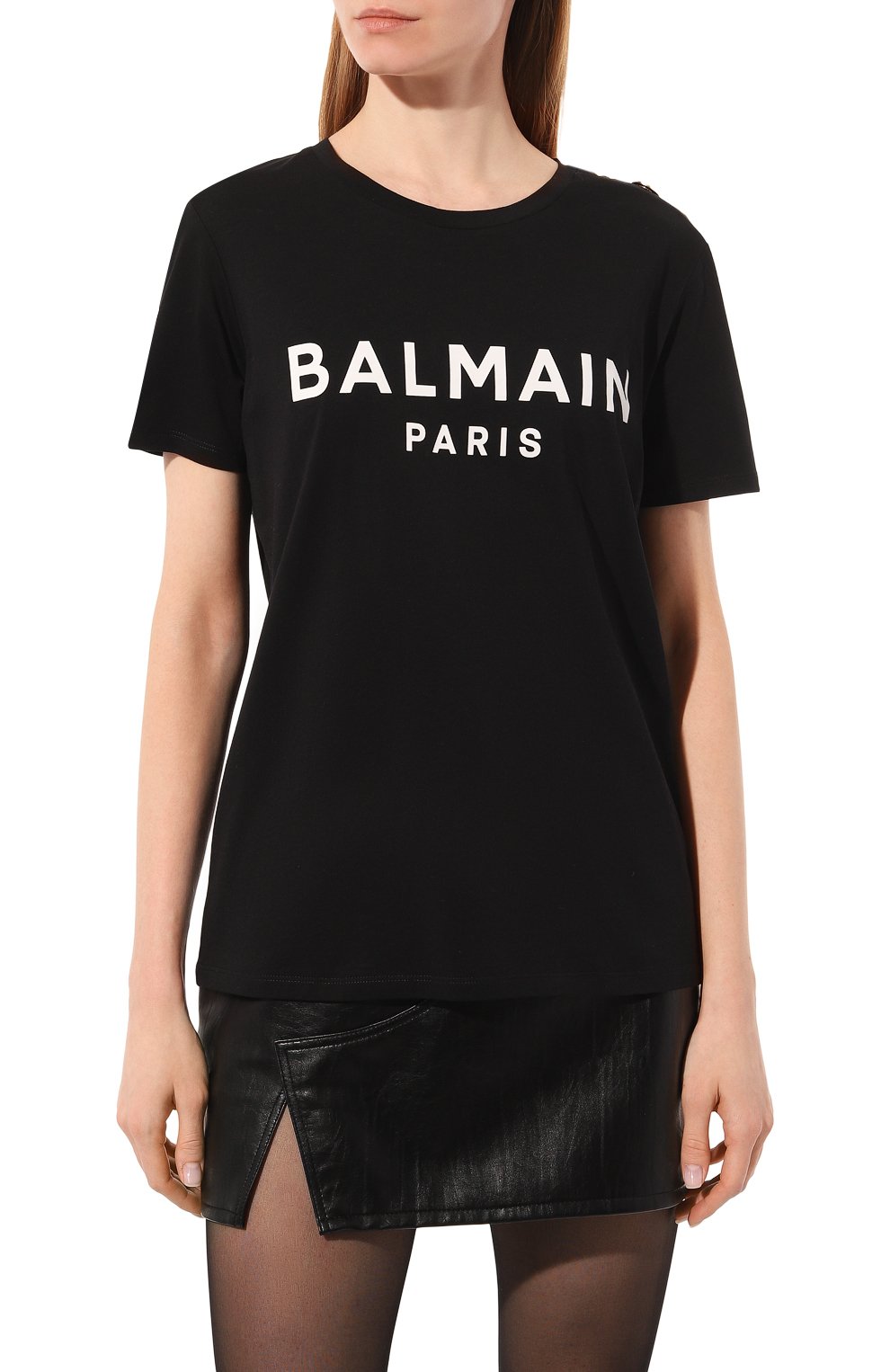 Хлопковая футболка BALMAIN черного цвета по цене 42750 руб., арт. YF0EF005BB02/EAB, фото 3 Хлопковая футболка BALMAIN, арт. YF0EF005BB02/EAB, фото 3