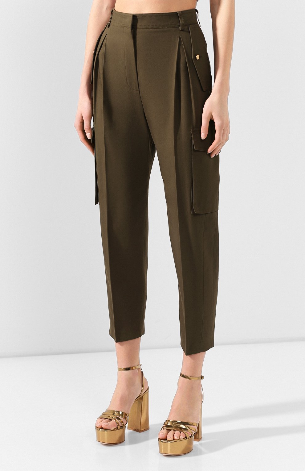 Хлопковые брюки ALEXANDER MCQUEEN хаки цвета по цене 107000 руб., арт. 606266/QFAAE, фото 3 Хлопковые брюки ALEXANDER MCQUEEN, арт. 606266/QFAAE, фото 3