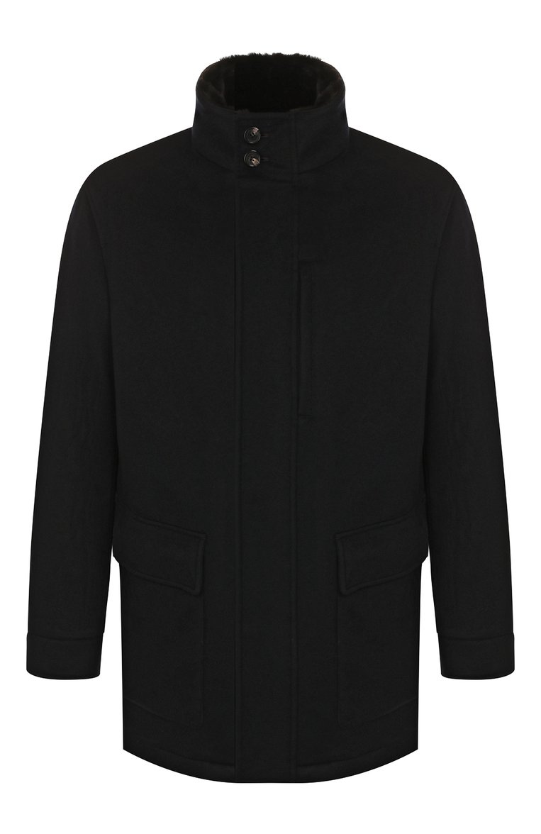 Мужской кашемировое пальто с меховой отделкой ZEGNA темно-синего цвета, арт. UTT49/350KN | Фото 1 (Материал утеплителя: Шерсть; Длина (верхняя одежда): Короткие; Статус проверки: Проверена категория; Материал внешний: Шерсть, Кашемир; Рукава: Длинные; Мужское Кросс-КТ: Верхняя одежда, пальто-верхняя одежда; Стили: Классический; Застежка: Молния; 1-2-бортные: Однобортные; Автоматизация Diginetica: Не назначено)