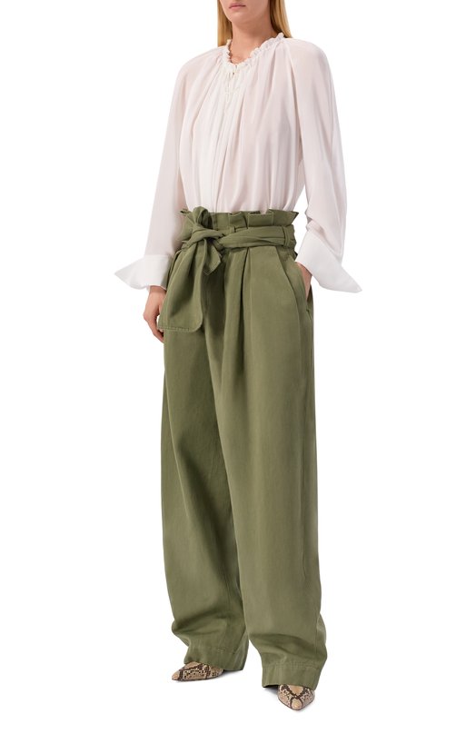 Брюки из хлопка и льна Balmain GF0PQ285/CG64 Хаки  GF0PQ285/CG64 Фото 2