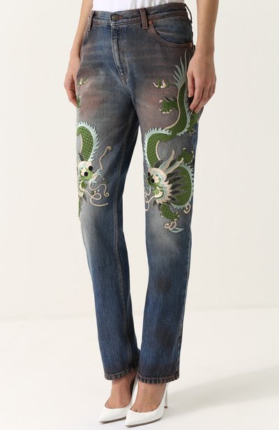 Джинсы прямого кроя с потертостями и вышивкой GUCCI, арт. 478003/XR713, фото 3