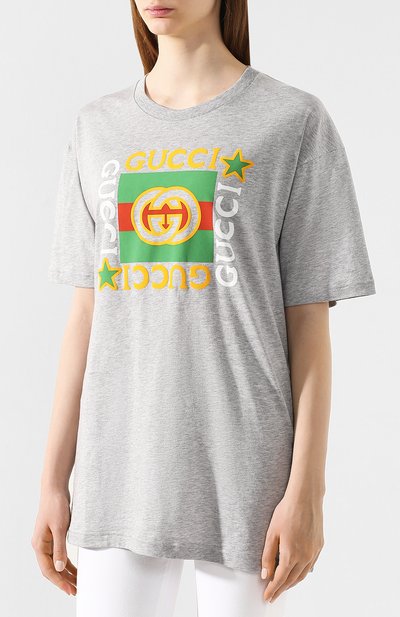 Хлопковая футболка GUCCI серого цвета по цене 28950 руб., арт. 539081/XJBYA, фото 3 Хлопковая футболка GUCCI, арт. 539081/XJBYA, фото 3