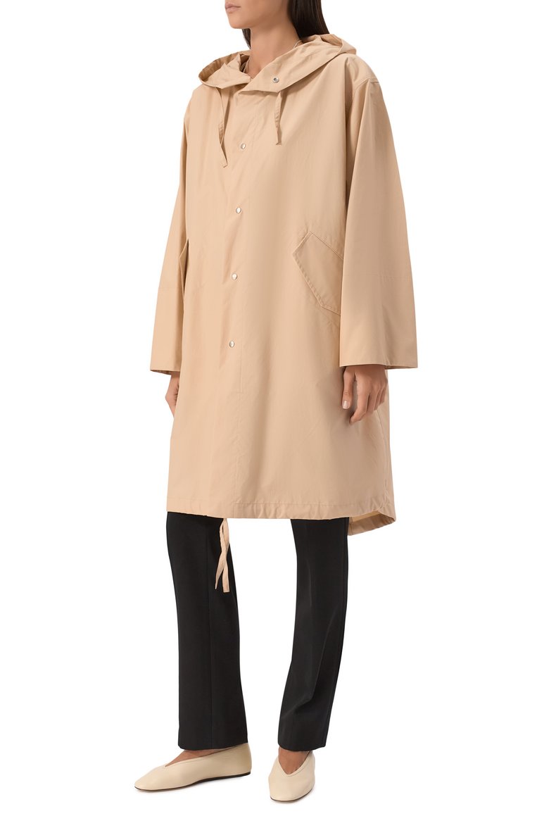Женский хлопковый плащ JIL SANDER бежевого цвета, арт. J04AH0002-J45026 | Фото 3 (Материал внешний: Хлопок; Рукава: Длинные; Длина (верхняя одежда): До колена; Кросс-КТ: Куртка; Стили: Минимализм; Автоматизация состава: Проставлено; Автоматизация ТО: Проставлено)