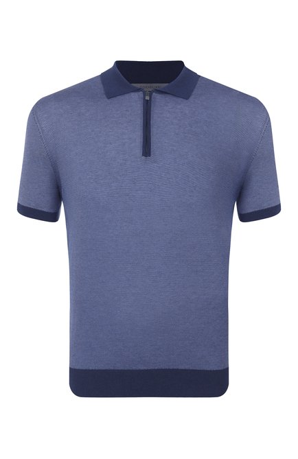 Мужское поло из хлопка и шелка CORNELIANI синего цвета, арт. 25M522-2525105 | Фото 1 (Материал внешний: Хлопок; Материал сплава: Проставлено; Длина (для топов): Стандартные; Драгоценные камни: Проставлено; Рукава: Короткие)