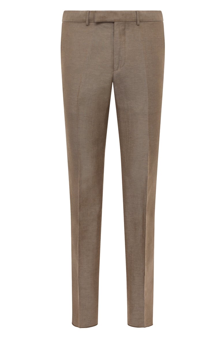 Мужские брюки из шерсти и льна ZEGNA коричневого цвета, арт. 718F00A7/75TB12 | Фото 1 (Материал внешний: Лен, Шерсть; Длина (брюки, джинсы): Стандартные; Случай: Повседневный; Стили: Кэжуэл)