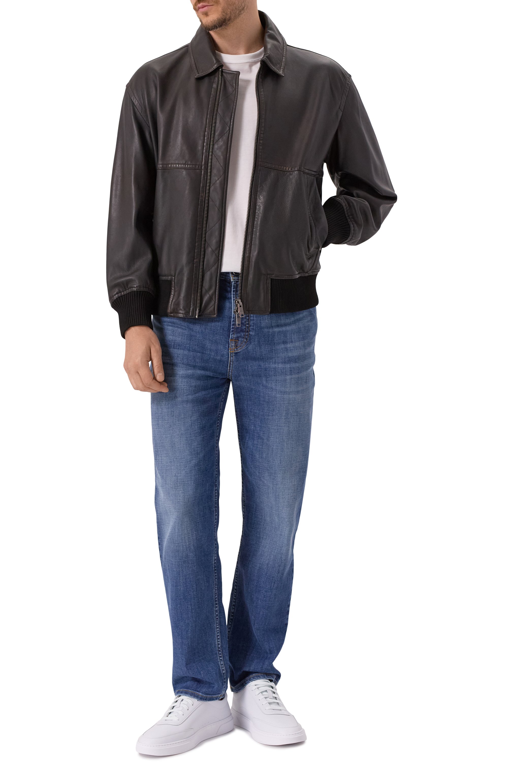 Кожаный бомбер BOSS ORANGE темно-коричневого цвета по цене 75950 руб., арт. 50543240, фото 2 Кожаный бомбер BOSS ORANGE, арт. 50543240, фото 2