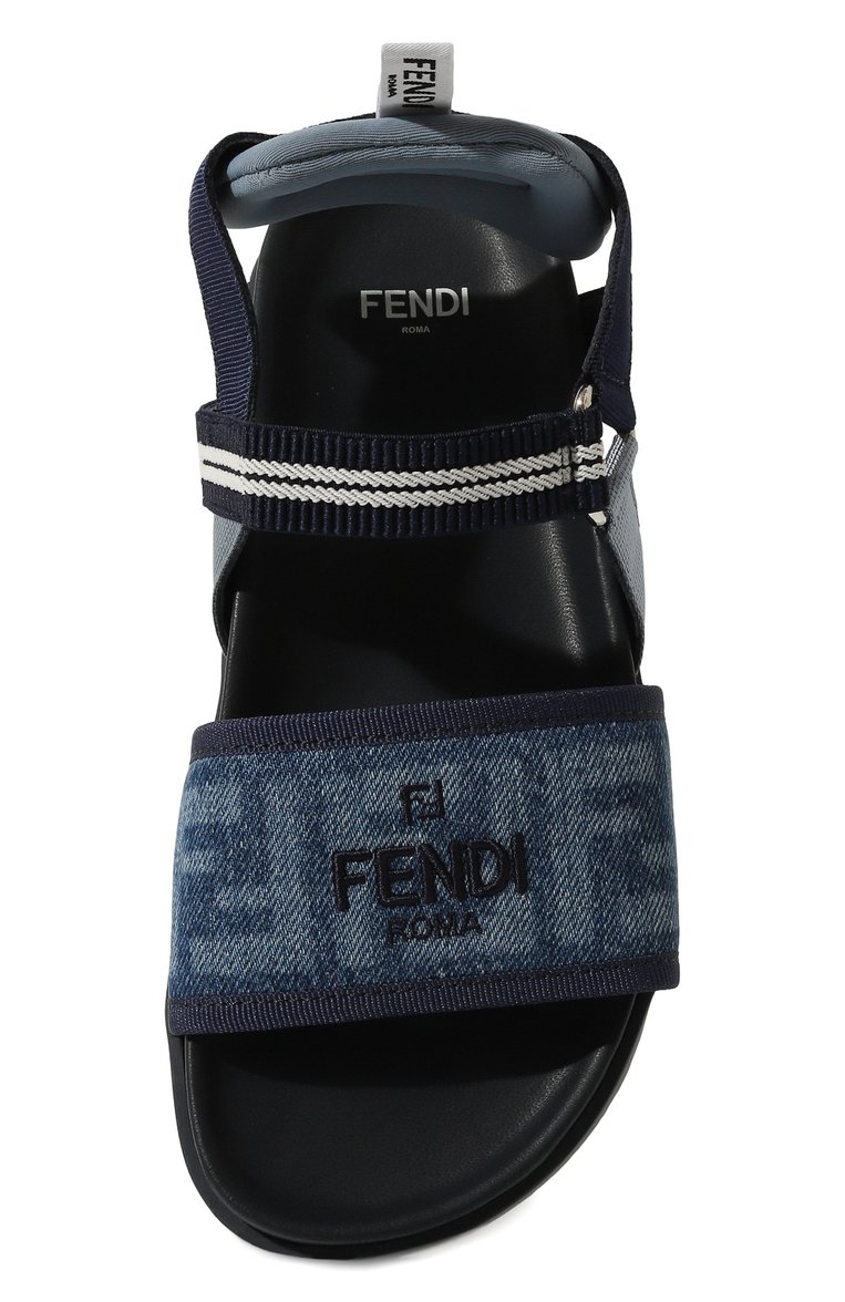 Детские текстильные сандалии FENDI темно-синего цвета, арт. JMR437/AQ6P/32-40 | Фото 4 (Материал внешний: Текстиль; Нос: Не проставлено; Материал сплава: Проставлено; Материал внутренний: Текстиль)